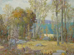 Coastal view through the trees by Ossip L. Linde, oil on canvas, sold Nov 2009