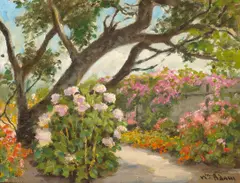 Garden path by William Adam, oil on canvas affixed to board, sold Nov 2009