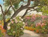 William Adam, Garden path, oil on canvas affixed to board