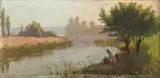 James Taylor Harwood, Boys fishing on a summer day, oil on canvas