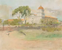 Arthur Frank Mathews, Santa Barbara Mission, pastel on sandpaper