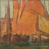Fishing Boats and Sails by Edgar Alwin Payne, oil on canvas affixed to board, sold Nov 2009