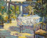 Lunch in the garden by Selden Connor Gile, oil on board, sold Nov 2009