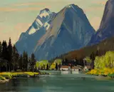 Alfred R. Mitchell, 'Boathouses, Cal. River'