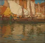 Sails and reflections by Edgar Alwin Payne, oil on board, sold Nov 2009