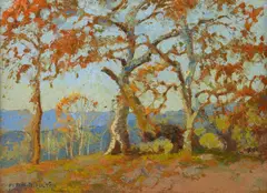 Fitch Burt Fulton, Autumn Trees, oil on board