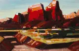 Conrad Buff, Red rocks, oil on board