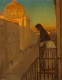 From a Balcony in Guadalajara by Maynard Dixon, 1905, oil on canvas board, sold Nov 2009