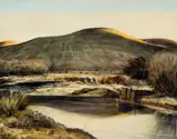 Peter Hurd, A view of the Rio Ruidoso on Sentinel Ranch, New Mexico, watercolor and ink on paper