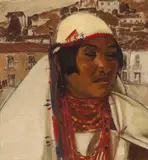 Catharine Carter Critcher, A woman in traditional garb, unsigned oil on canvas