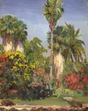 Horatio Nelson Poole, Palm trees and flowers, 1916, oil on canvasboard