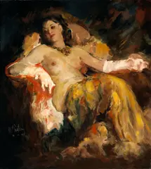 William Frederick Foster, 'Nude with white gloves', oil on canvas