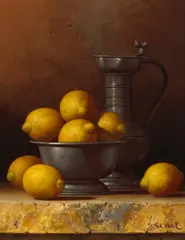 Loran Speck, Still life with lemons, oil on masonite