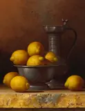 Loran Speck, Still life with lemons, oil on masonite