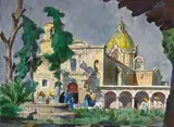 Church in Mexico by Emil Kosa Jr., watercolor and pencil on paper, offered Nov 2009