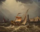 Robert Salmon, Fishing boats going into port, oil on panel