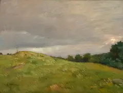 Connecticut hilltops by J. Alden Weir, oil on panel, sold Dec 2009