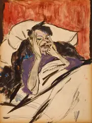 Robert Henri in Bed by Marjorie Organ, mixed media on paper, sold Dec 2009