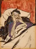 Marjorie Organ, Robert Henri in Bed, mixed media on paper