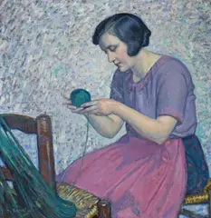 Myron G. Barlow, Winding yarn, oil on canvas