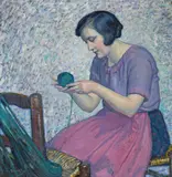 Myron G. Barlow, Winding yarn, oil on canvas