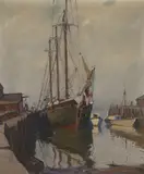 Emile Gruppé, Harbor scene, oil on canvas
