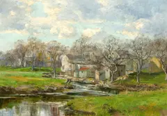 View of a village by Olive Parker Black, oil on canvas, sold Dec 2009