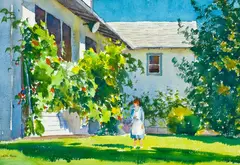 Harry Leith-Ross, Regina picking flowers, watercolor on paper