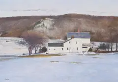 Peter Poskas, Farmhouse in winter, oil on canvas laid to board