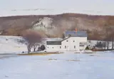 Peter Poskas, Farmhouse in winter, oil on canvas laid to board