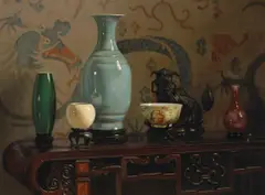 Hubert Vos, Asian still life with blue vase, 1915, oil on canvas