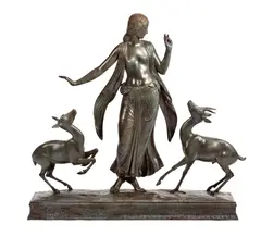 Paul Manship, Dancer and Gazelles, bronze with green and gray patina