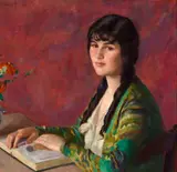 Ivan G. Olinsky, Young woman reading, oil on canvas