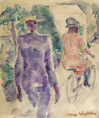 Max Weber, Cyclist in the park, watercolor over pencil on paper