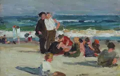 Edward Henry Potthast, Beach scene, oil on panel