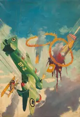 Frederick Blakeslee, Dogfight with bomb; Rings of Fire; At close range (3), first signed 'Frederick Blakeslee' (lower right); second signed 'Frederick Blakeslee (lower right); third unsigned