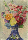 Jeanne Selmersheim-Desgrange, Still life with gladiolus and zinnias, oil on canvas