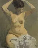 Raphael Soyer, Untitled (Seated female nude), oil on canvas