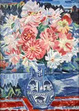 Still life with pink and white flowers in a blue paint decorated vase by Václav Špála, 1939, oil on canvas, sold Nov 2009
