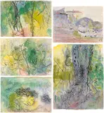 Anthony Gross, Fallen Trees and Roots; Farm Yard (Study for Haystack and Plants); Tree Trunk and Undergrowth; Swamp Vegetation; Hanging Creepers (5)