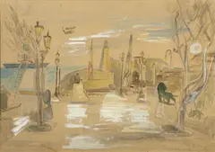 Ludwig Bemelmans, Aircraft Carrier in Leyte, Havana, 1957, mixed media on board