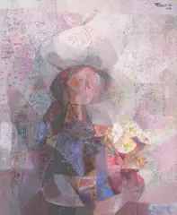 Romeo V. Tabuena, Woman with flowers, 1970, acrylic on canvas