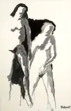 Robert H. Colescott, Untitled (Study of two figures), c. 1960, ink and ink wash on paper laid on illustration board