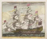 Christoph Weigel, Engraving of a War Sailing Ship, Around 1719, Coloured copper engraving, paper