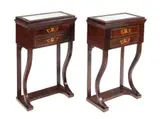 Pair of neoclassicism console table, Kolem 1840, mahogany, maple, carrara marble