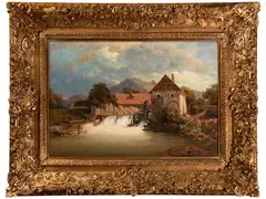 Josef Navrátil, Water Mill in the Mountains, 1850s, Oil on wood