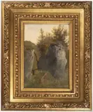 Bedřich Havránek, Landscape with a Rock, 1880s, Oil on cardboard