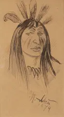 Mikoláš Aleš, Portrait of a Native American, 1879, Ink on paper