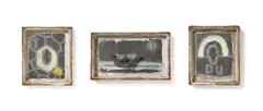 Anatol Herzfeld, Ohne Titel (Documenta 6, Kassel), 1977, Jeweils: Mischtechnik, collagiert auf Blei. Auf mit Rupfen bespanntem Holz