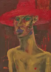 Self with Red Hat by Rainer Fetting, 1985, Öl auf Leinwand, sold Nov 2024